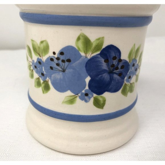 Vee Jackson Toothbrush Holder Handpainted Blue Floral Vintage California Pottery - Picture 2 of 5
